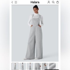 NEW HALARA  XS Oversized Pockets Casual Wide-Leg Teddy Overalls-Gray